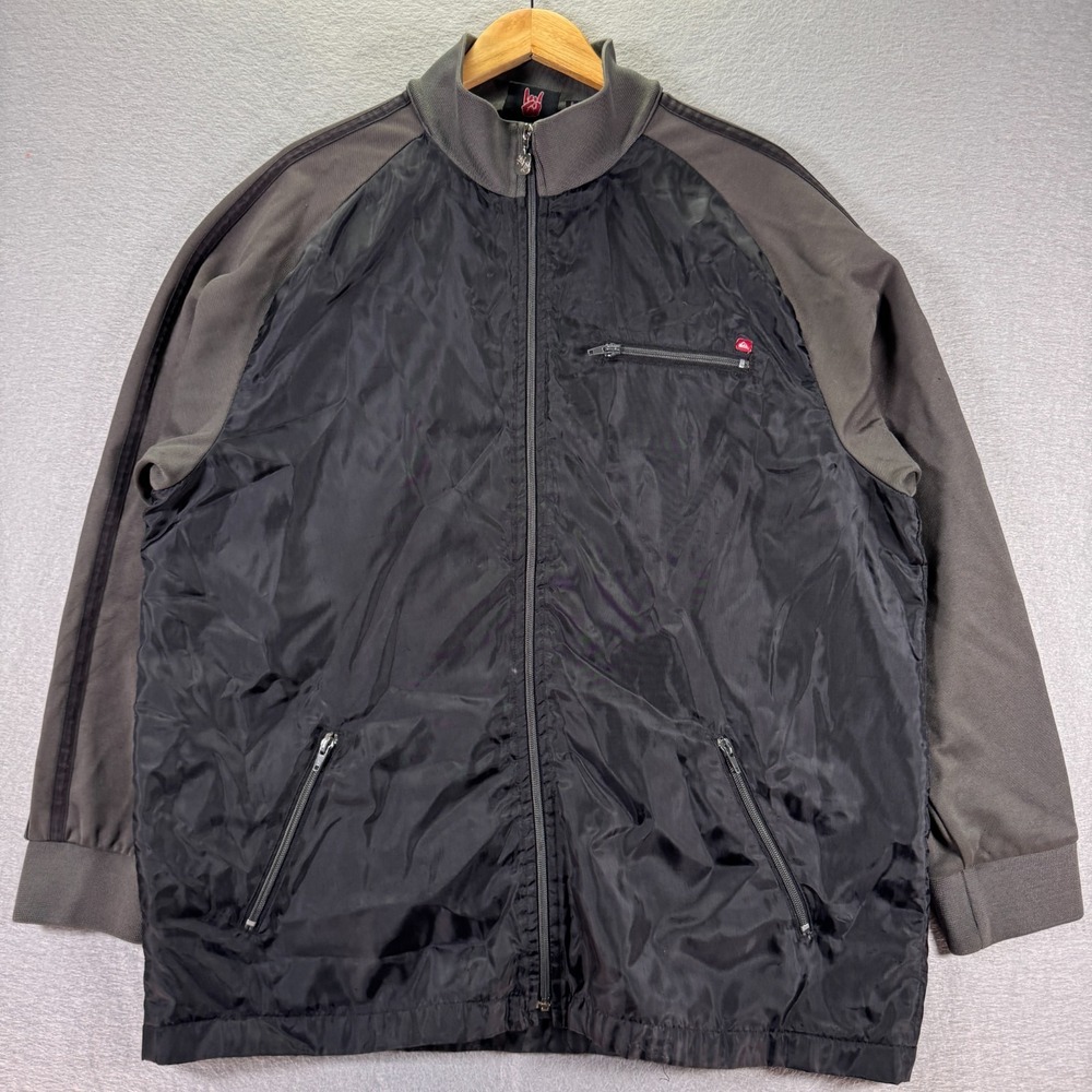 Vintage Quicksilver Windbreaker Track Jacket Mens XL Black Gray Surf Classic Y2K